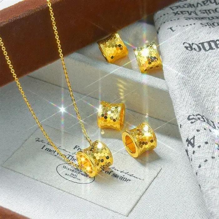 Collier de perles brillantes rotatives de couleur or véritable 14 carats pour femmes