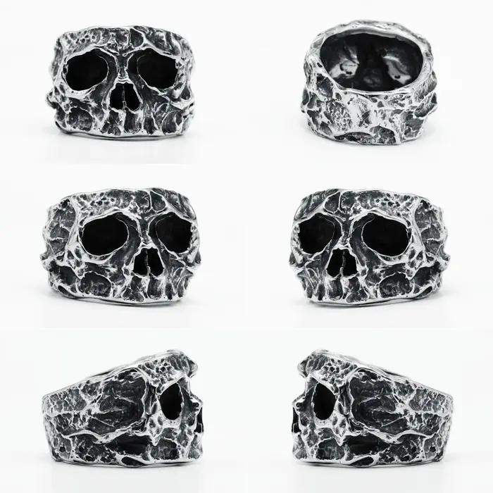 Bague tête de mort cassée en acier inoxydable 316L pour hommes