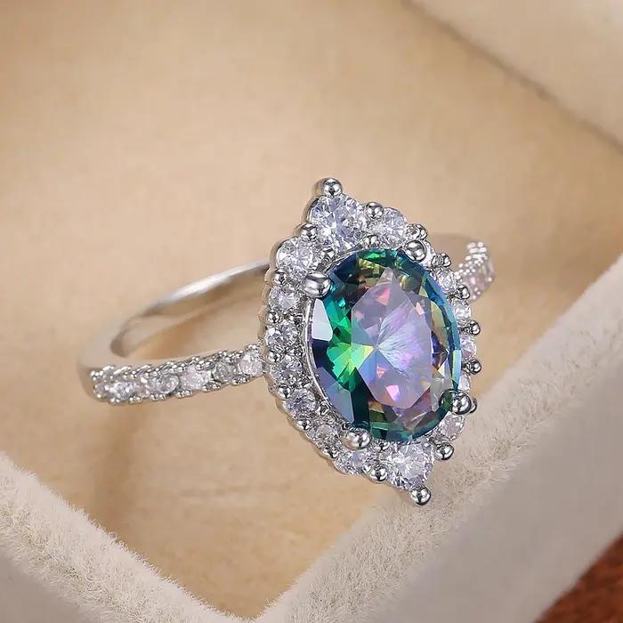 Huitan – bague Marquise ovale en Zircon coloré pour femme