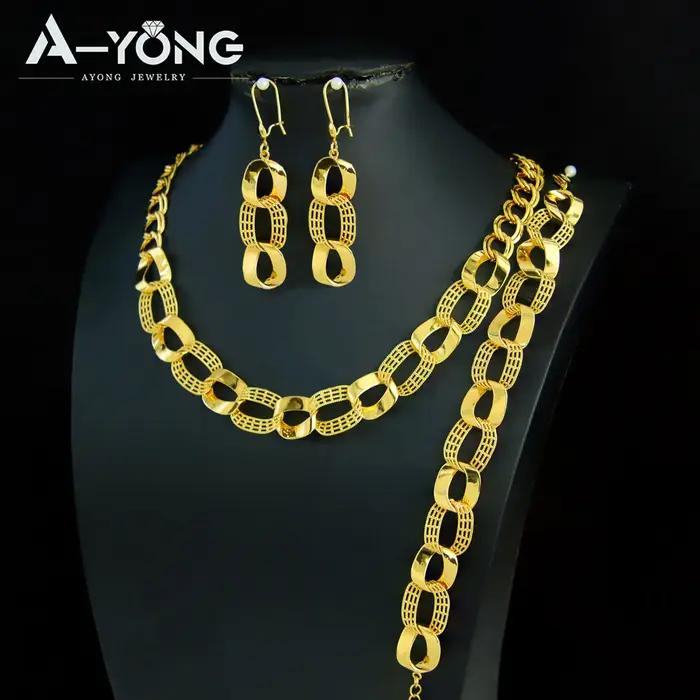 Ensemble de bijoux en or Punk du moyen-orient plaqué or 21 carats pour femmes de Dubaï