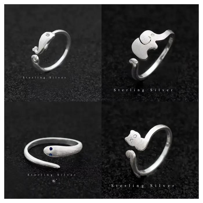 Buyee-Bague mignonne en argent regardé 925 pour femme, doigt, chat, éléphant, doux, ouvert, unique, animal, bijoux fins, cercle, mode