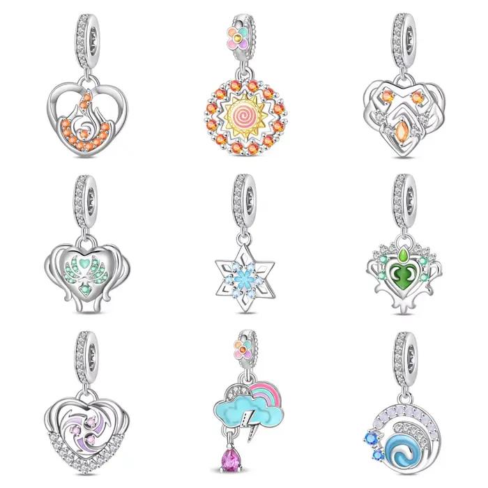 Breloques originales plaquées argent, perles pour bracelets, breloques DIY, cadeau pour femme, accessoire, soleil, étoile, arc-en-ciel, nuage, cœur, pendentif en cristal