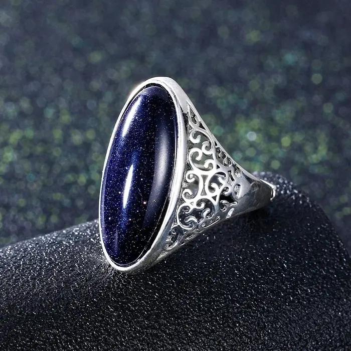 Bague Creuse en Argent Sterling 925 Sertie d'Obsidienne Noir Élégante Vintage à Offrir pour Femme Occasions Spéciales