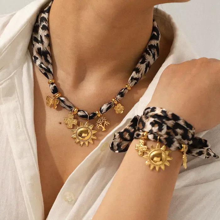 Ensemble collier et bracelets de luxe imprimé léopard, plaqué or 18 carats, en acier inoxydable, pour femme, cadeau de bijoux