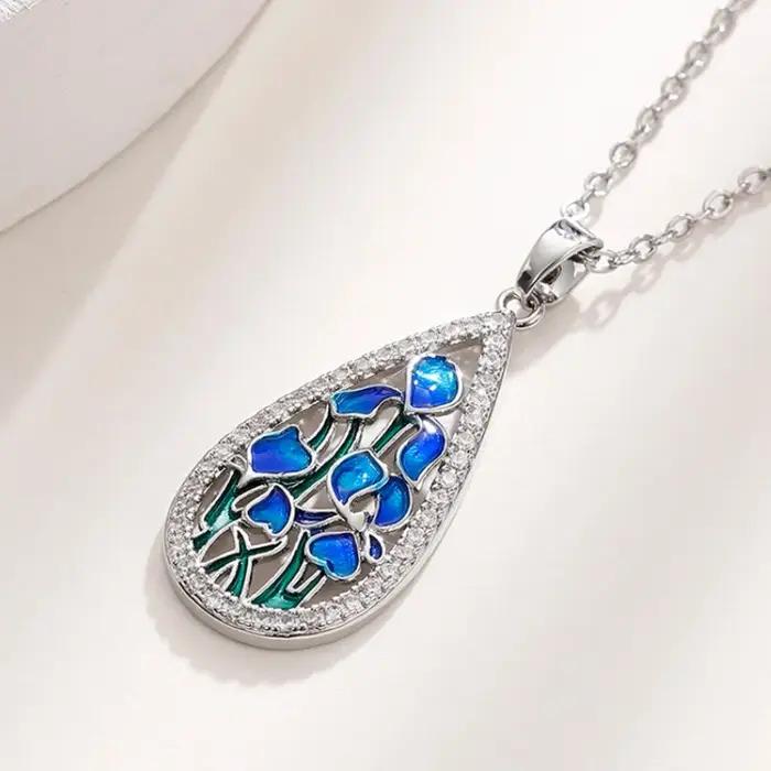 CAOSHI – collier élégant avec pendentif en émail en forme de fleur bleue