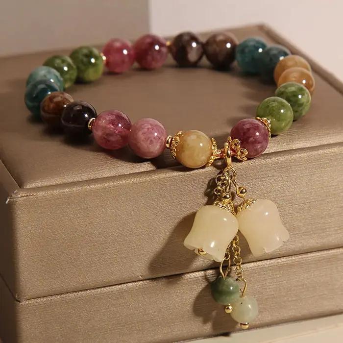 Bracelets avec pendentif orchidée en perles colorées pour femmes et filles