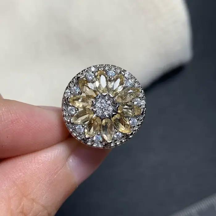 Bague en Citrine Naturelle Ajustable pour Femme, Bijou de Haute Qualité, Style Vintage, Vente en Gro