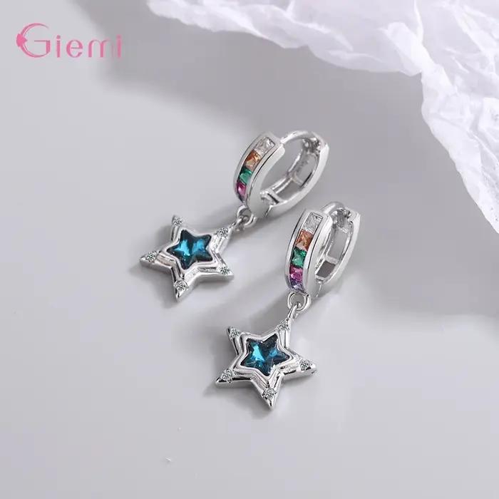 Boucles d'oreilles étoiles simples en argent Sterling 925 véritable pour femmes