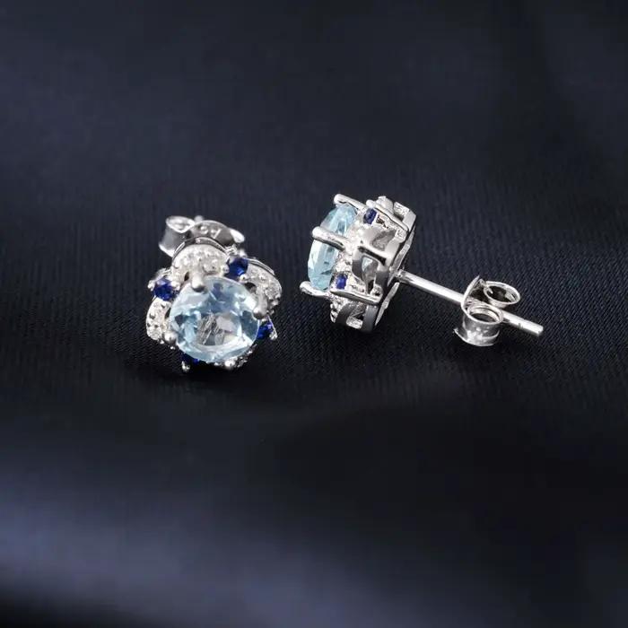 Potiy – boucles d'oreilles en argent Sterling 925, Topa bleu ciel naturel, bijoux élégants pour femmes, ensembles rétro de qualité de luxe, cadeaux de saint-valentin