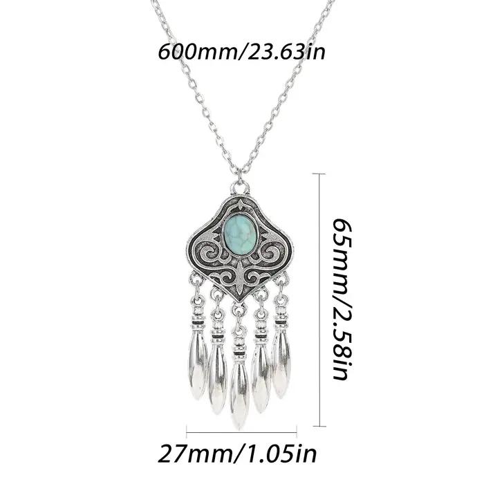 Ensemble de bijoux ethniques indiens pour femme plaqué argent boucles doreilles géométriques collier pampilles turquoises bleues occasions spéciales engagement
