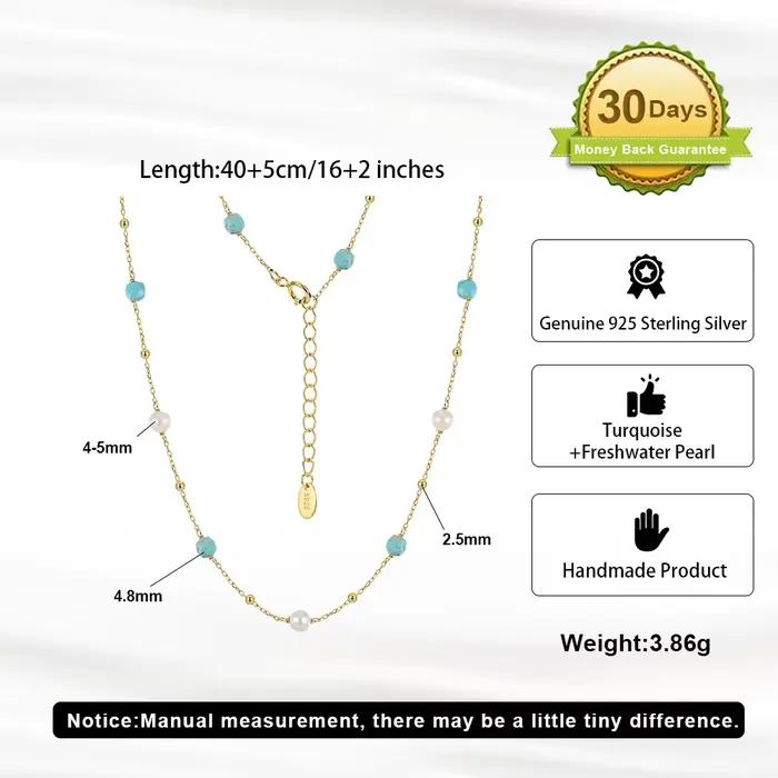 Collier en argent sterling 925 avec pierre turquoise et perles blanches pour femmes occasions spéciales bijoux bohémiens cadeaux elegance style moderne