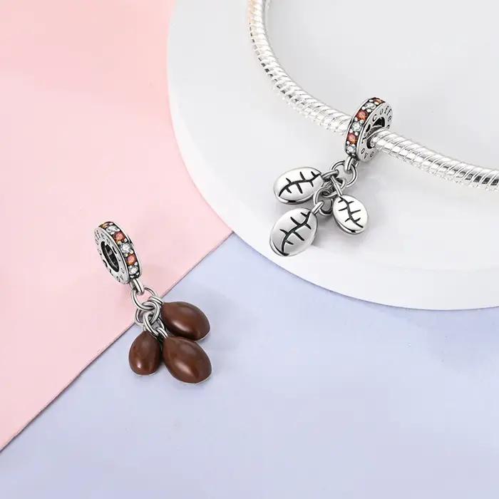 Plaqué 925 argent grain de café exquis Style quotidien breloques ajustement Original 925 bracelet