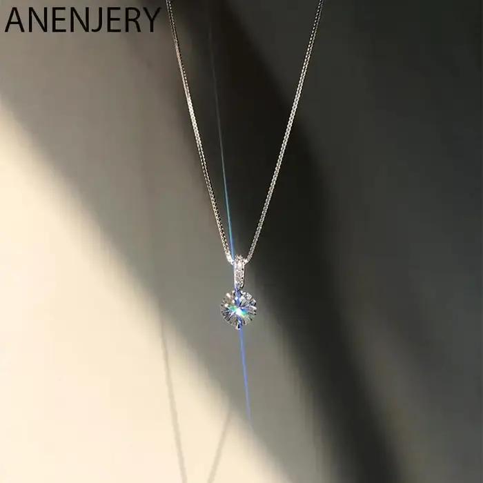 ANENJERY – collier en Zircon unique pour femmes, couleur argent, chaîne de clavicule, bijoux ras du