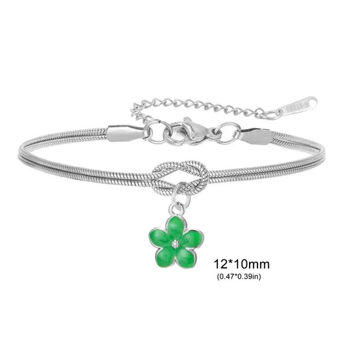 Bracelet à breloques en forme de fleur en émail pour femmes, en acier inoxydable, couleur or, nœud d