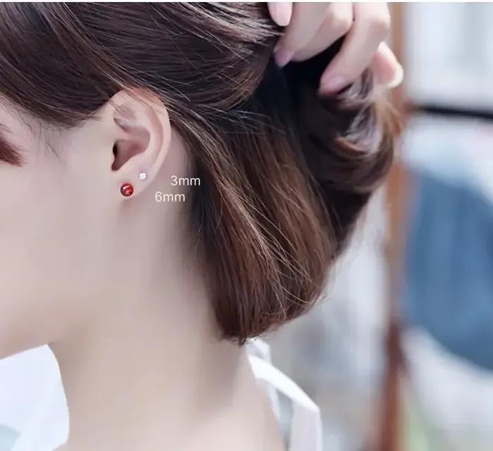 Boucles d'oreilles boule rouge en argent Sterling 925 pour femmes