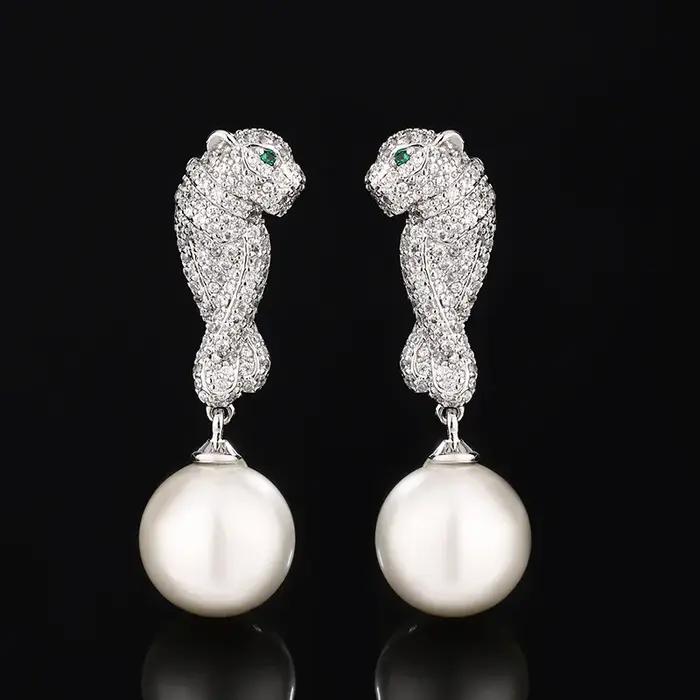 Boucles d'oreilles léopard de luxe pour femmes, classique, cubique, contre-indiqué, grande goutte de perle, bijoux élégants, accents en cristal de Rotterdam, accessoires