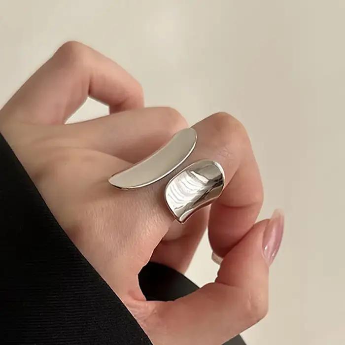 Foxanry minimaliste couleur argent manchette anneaux pour femmes Couples nouvelle mode créative motif lisse géométrique fête bijoux cadeaux