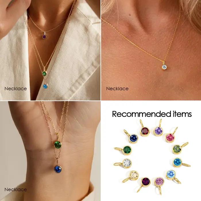 EManco-Pendentif rond en pierre de naissance colorée pour femme