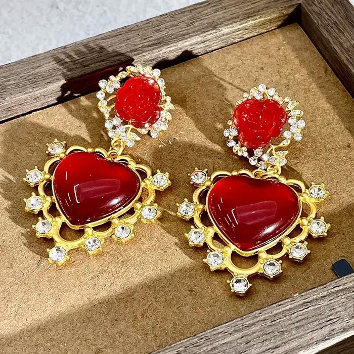Boucles d'oreilles classiques bordeaux en strass goutte d'eau grandes tailles pour femmes occasions spéciales élégantes cadeau de gala