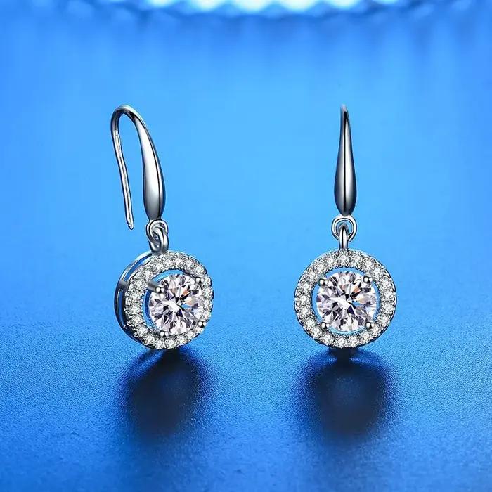 Nouvelle mode Fine 925 en argent Sterling Zircon rond et carré boucles d'oreilles femmes bijoux cadeau cristal luxe pendentif crochet oreille balancent