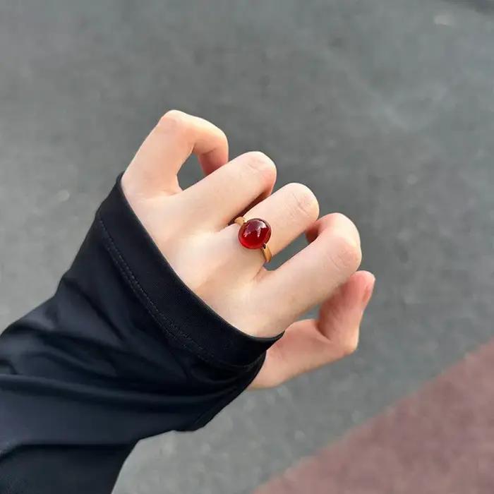 Bagues simples rétro en calcédoine naturelle rouge pour femmes