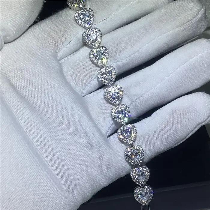 Bracelet en forme de cœur pour amoureux, diamant de laboratoire, or blanc rempli, Bracelets de fianç