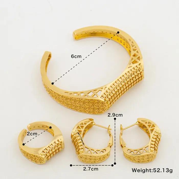 Ensemble de bijoux en cuivre plaqué or 18 carats bracelet bague et boucles d'oreilles pour femmes occasions spéciales elegance africaine