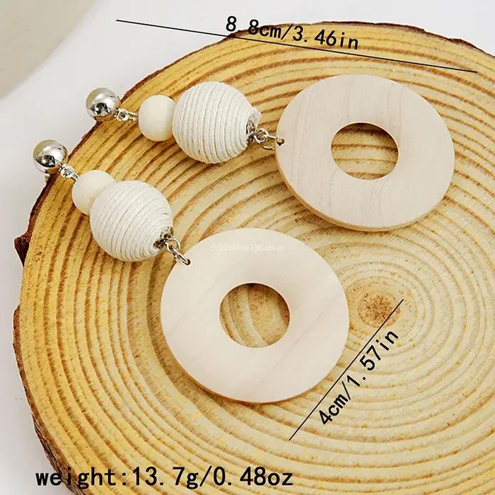 Boucles d'Oreilles Bohèmes Vintage Perlées en Bois pour Femmes Occasions Spéciales Style Géométrique Bohème