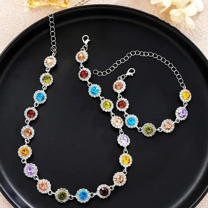 LENNIK Ensemble de collier et bracelet en zircon coloré à la mode et personnalisé pour accessoires et bijoux haut de gamme pour femmes