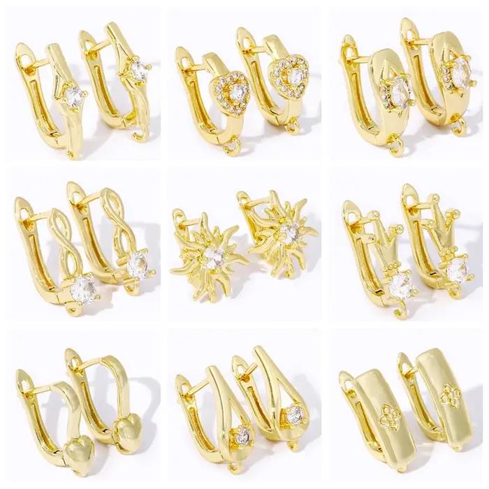 1/2/4 paires de fils d'oreilles ronds en laiton plaqué or 18 carats