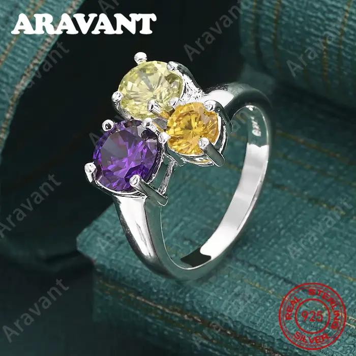 Bague tricolore en argent sterling 925 avec zircone ronde, bijoux de mariage exquis et mignons pour