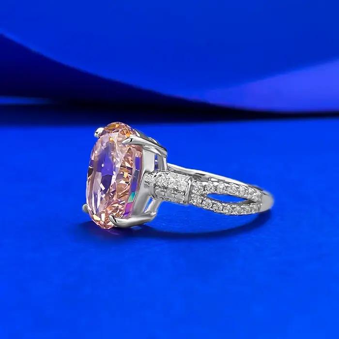 Wong Rain – bague de luxe en argent sterling 925, coupe ovale, 9x13 MM, morganite, diamant à haute teneur en carbone, pour femmes, bijoux fins, cadeau d'anniversaire