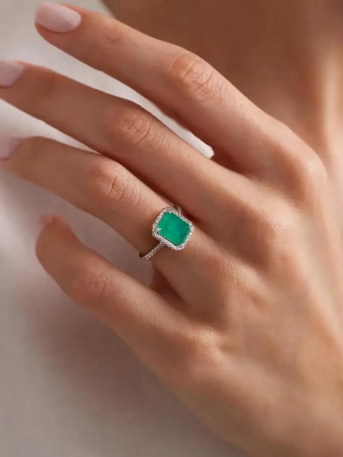 Bague carrée à quatre griffes en argent Sterling 925