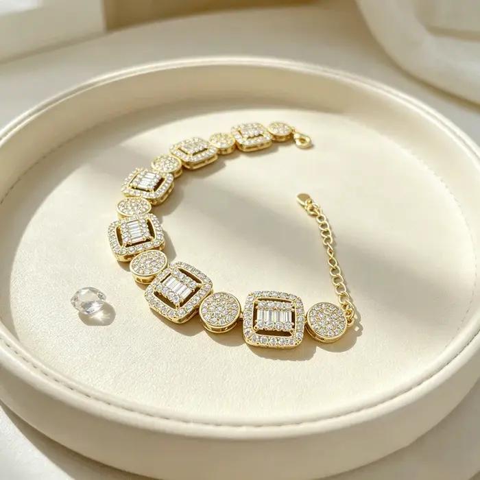 Bracelet tennis rectangulaire en zircon plaqué argent pour femme