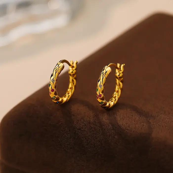 Boucles d'Oreilles en Argent Sterling 925 Serties de Zirconium Blanc pour Femmes Occasions Spéciales Clippes Arc-en-Ciel Colorés
