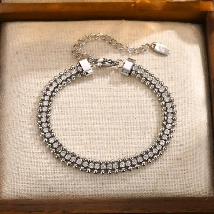 Bracelet de tennis pour femme, bracelet chaîne en zircone cubique réglable, chaîne de perles ondulée