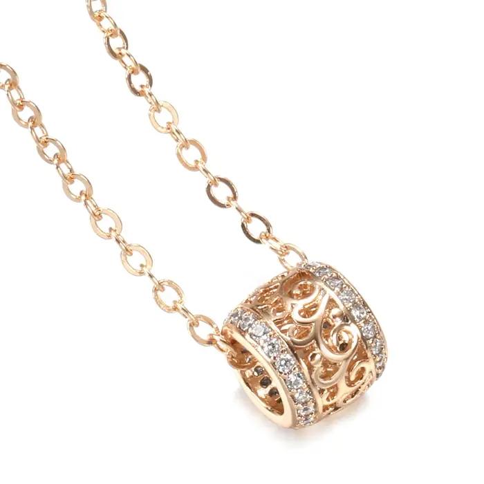Kinel-Collier de fleurs creuses de luxe pour femme, incrustation de micro-cire, naturel, or rose 585, rond, long, bijoux fins, mode