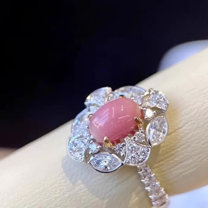 Bague en argent sterling 925 sertie de perle naturelle de conque et diamants fleur romantique à offrir pour femmes occasions spéciales
