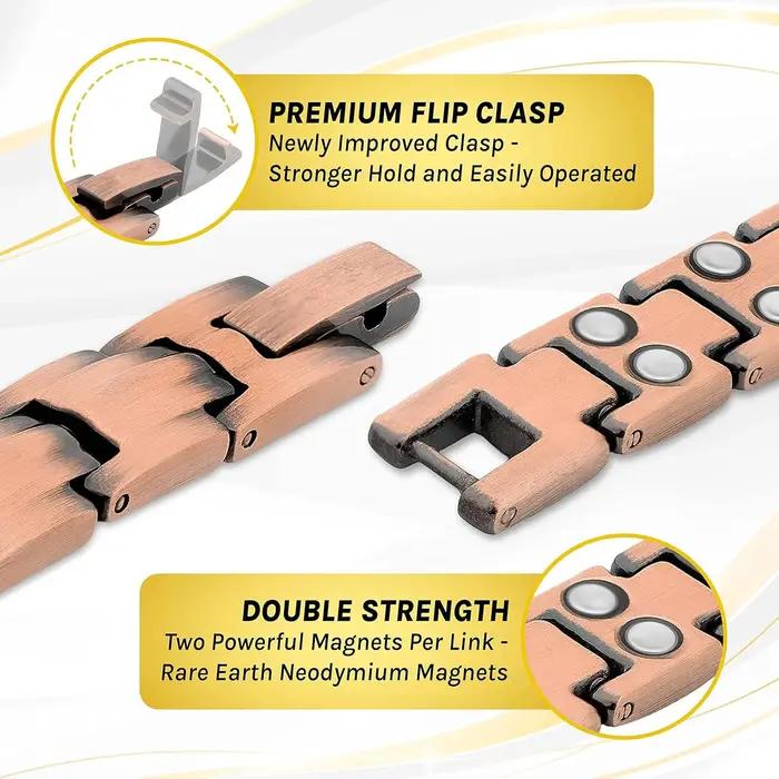 ARADOO 99.99% Bracelet en cuivre pur pour hommes femmes Double rangée thérapie magnétique lien Bracelets bijoux cadeaux