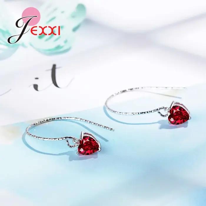 Boucles d'oreilles pendantes en forme de cœur rouge