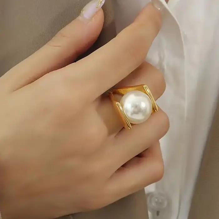 Bague en forme de Y imitation perle or style français pour femmes élégante et raffinée pour occasions générales et vacances