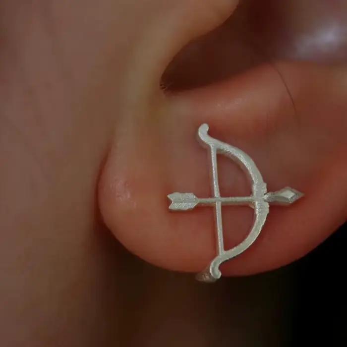 Boucles d'oreilles créatives asymétriques en forme de déesse Artemis et d'arc et flèche, bijoux en argent pour hommes et femmes, cadeau