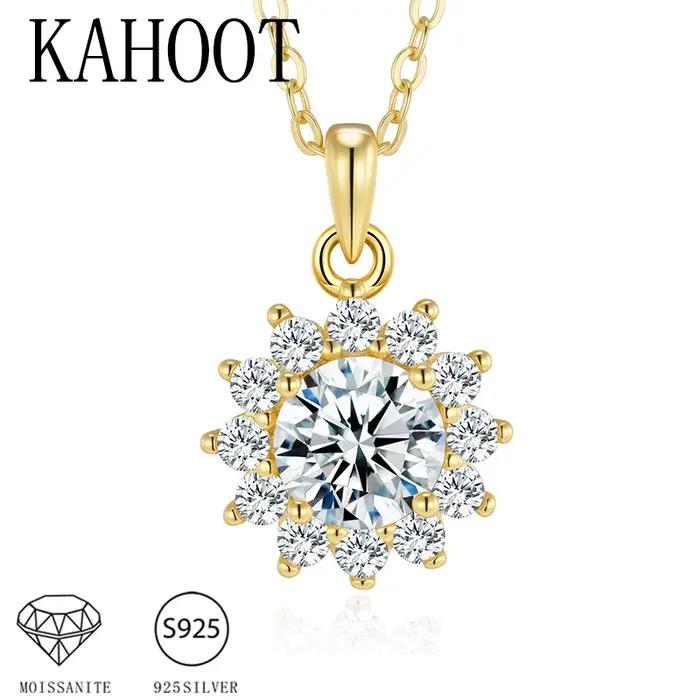 Collier pendentif en moissanite tournesol haute qualité argent sterling 925 plaqué or 14 carats unisexe classique certifié pour femmes et hommes occasions spéciales
