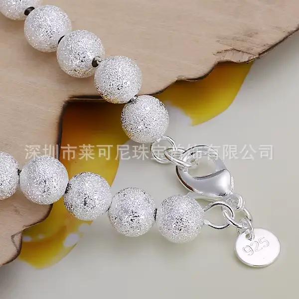 Bracelet en argent Sterling 925 avec perles rondes givrées bijou mode homme femme cadeau d'anniversaire occassion spéciale partie ajustement confortable design géométrique style moderne