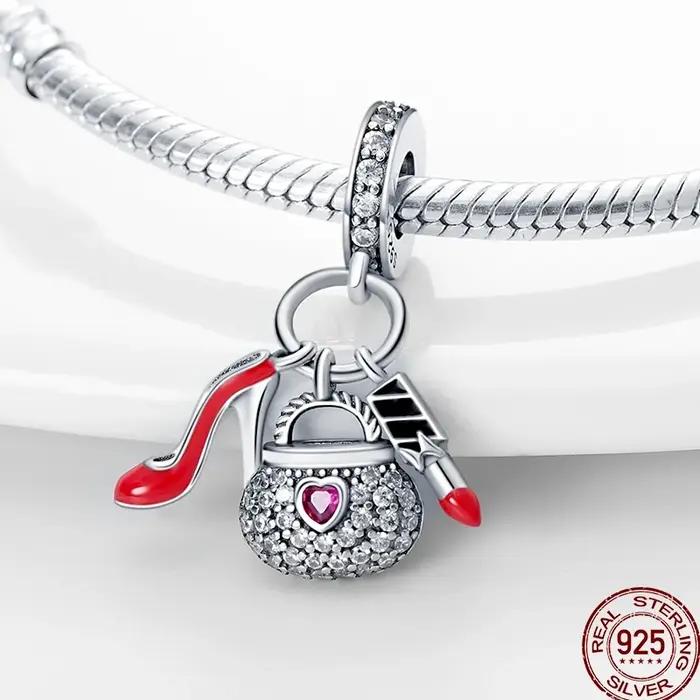 Bracelet original 925 en argent sterling avec perles de tulipe et breloque chat pour femmes occasions spéciales