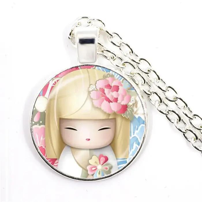 Collier pendentif visage de fille japonaise pour femme