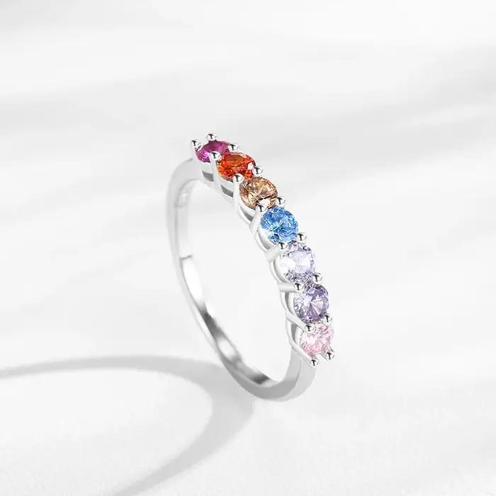 Ailmay pur 925 en argent Sterling arc-en-ciel coloré zircone mode empilable géométrique anneaux pour femmes Grils déclaration bijoux