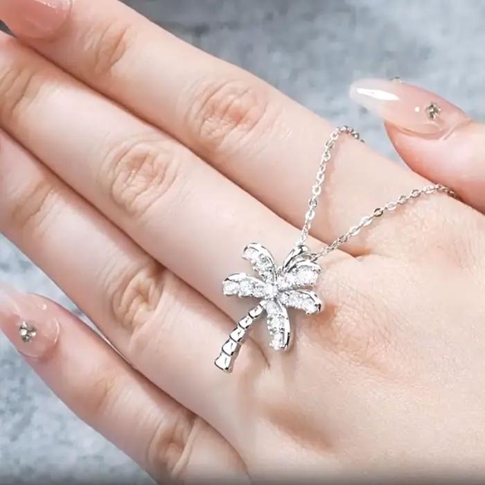 Collier pendentif palmier en argent S925 avec moissanite LinkerLove pour femme