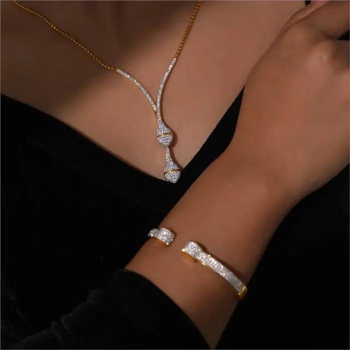 Zcompresses-Ensemble de bijoux incrustés pour femme