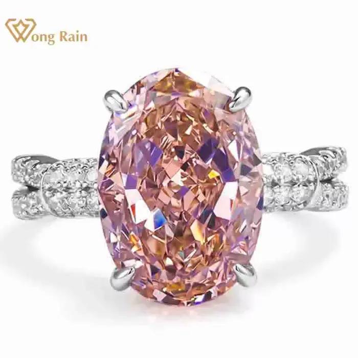 Wong Rain – bague de luxe en argent sterling 925, coupe ovale, 9x13 MM, morganite, diamant à haute teneur en carbone, pour femmes, bijoux fins, cadeau d'anniversaire